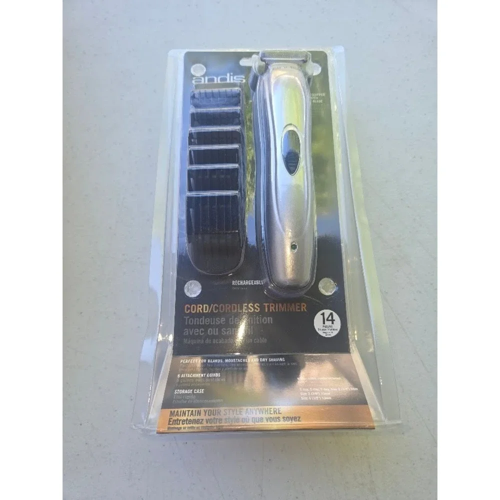 Andis Cord/Cordless Trimmer 14 Piece Kit with T-Blade and 6 Attachment Combs